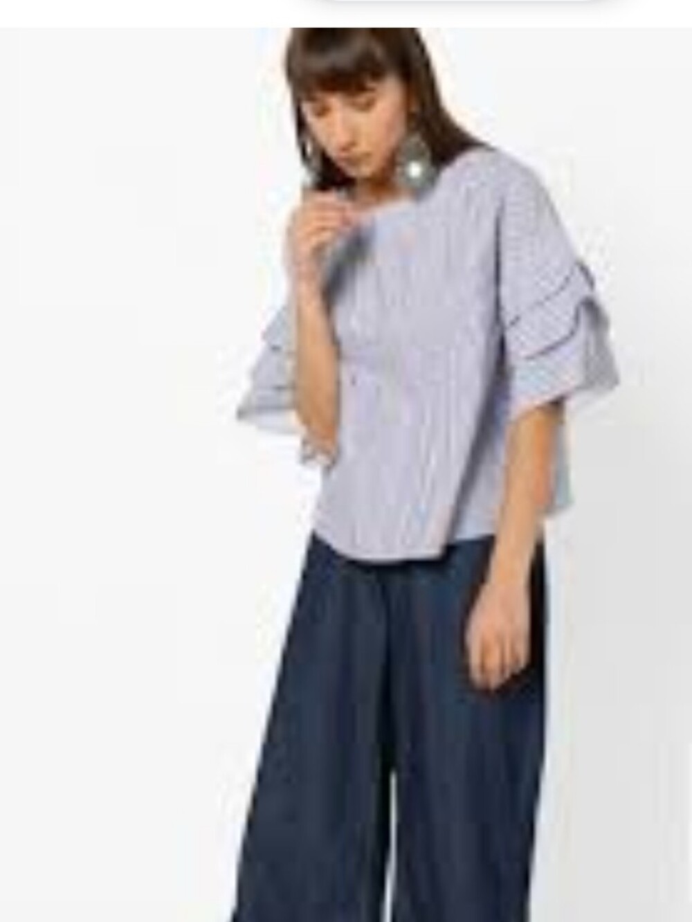 Jacqueline De Yong Striped Ruffle Sleeve Blouse
